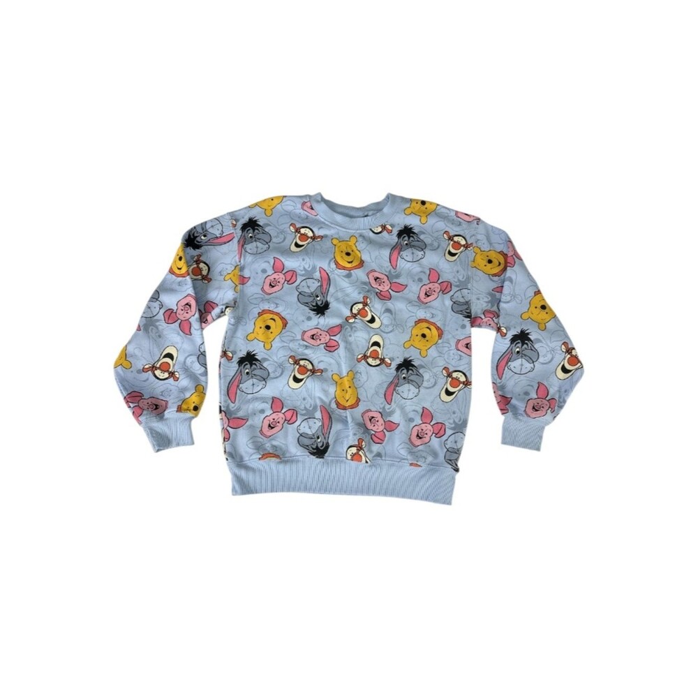 Disney Winnie the Pooh All Over Print Sweatshirt S 4-6 Blue Cozy Pullover - Picture 2 of 5